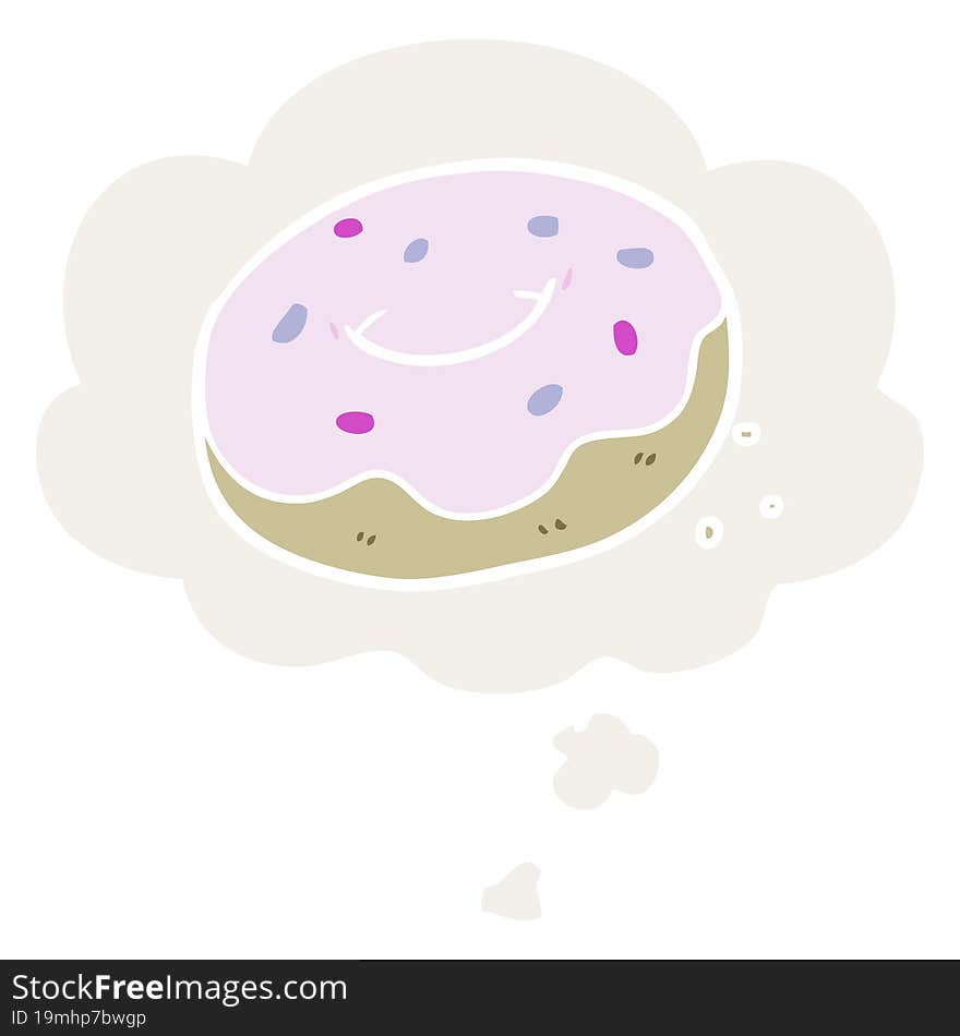 cartoon donut and thought bubble in retro style