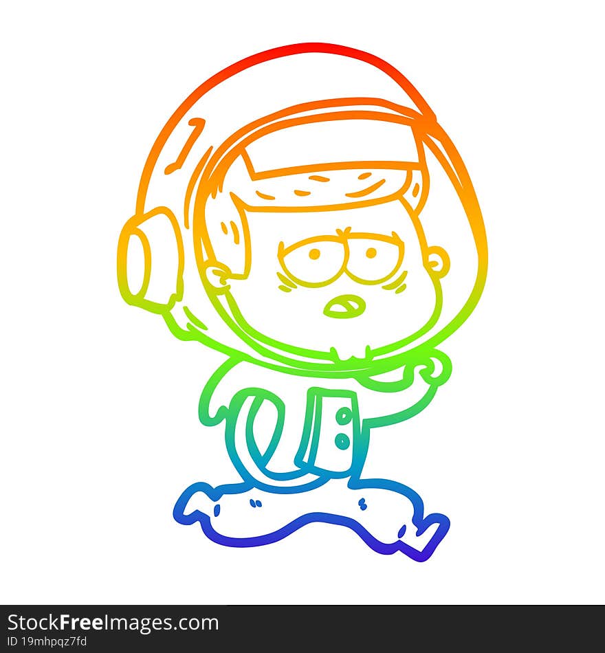 rainbow gradient line drawing cartoon tired astronaut