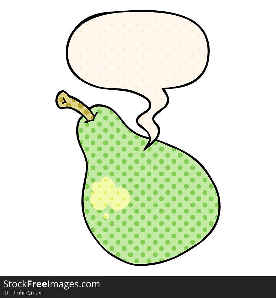 cartoon pear and speech bubble in comic book style