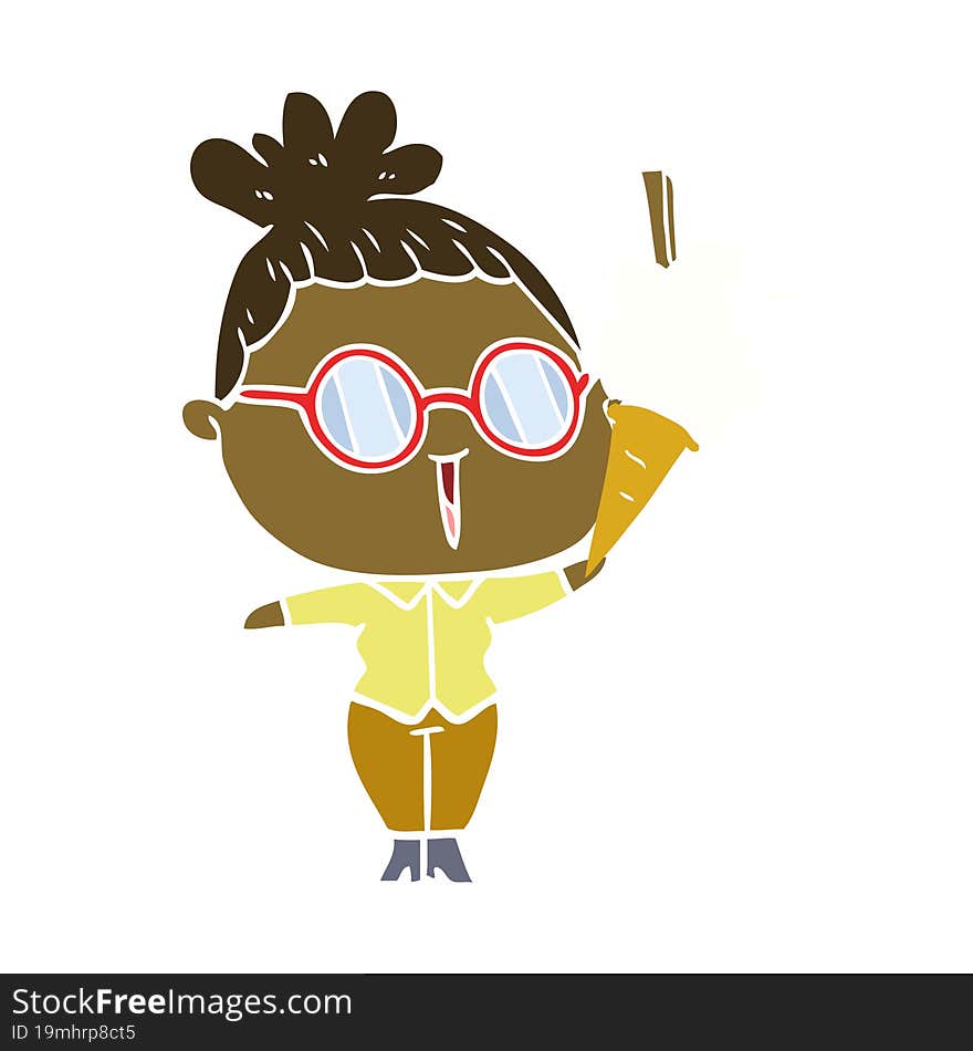 flat color style cartoon woman wearing spectacles with ice cream