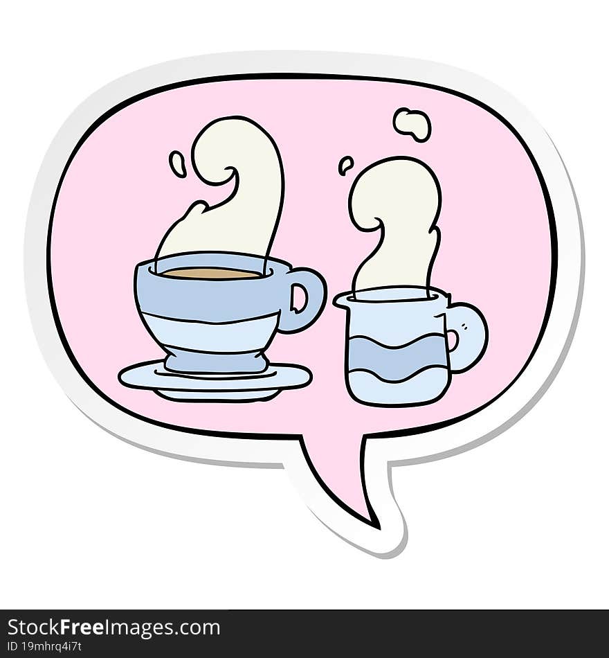 cartoon cup of coffee with speech bubble sticker