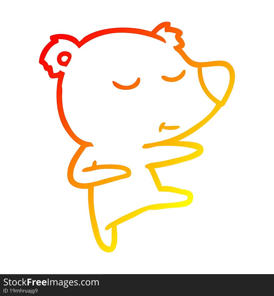 warm gradient line drawing happy cartoon bear dancing