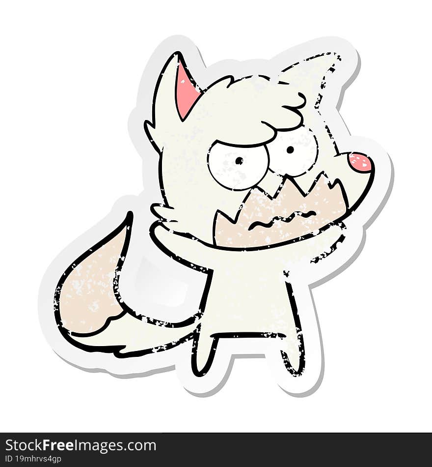 distressed sticker of a cartoon annoyed fox