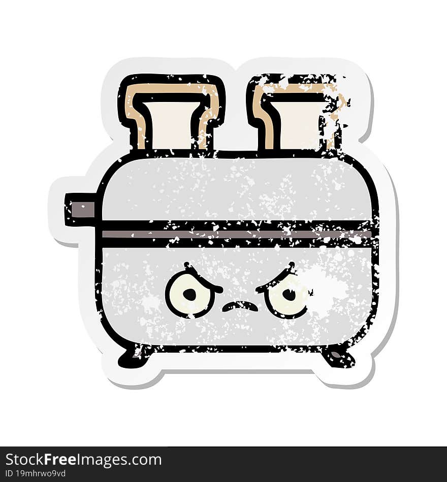 distressed sticker of a cute cartoon of a toaster