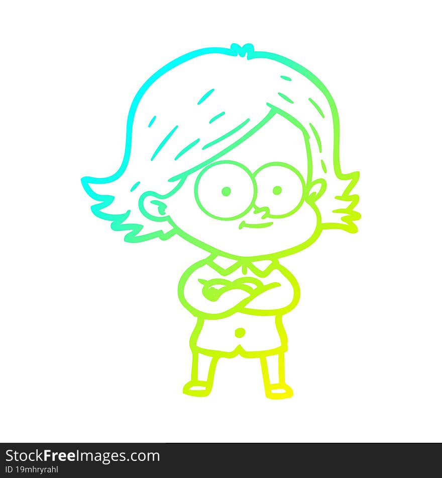 cold gradient line drawing happy cartoon girl