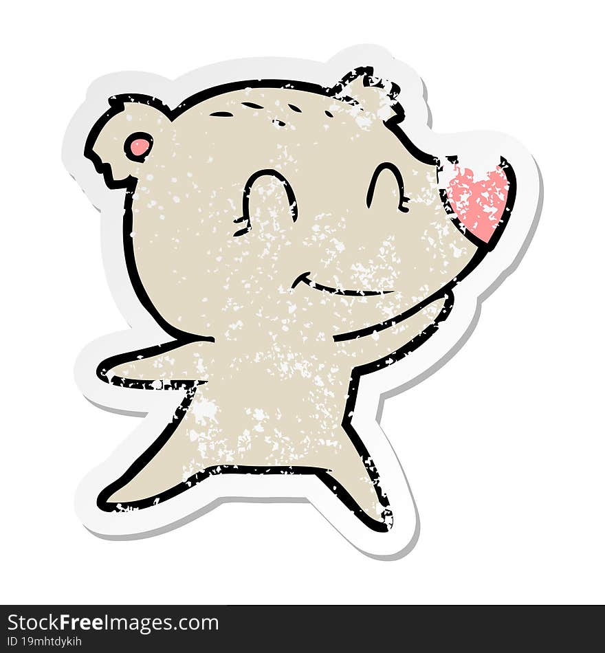 distressed sticker of a friendly bear cartoon