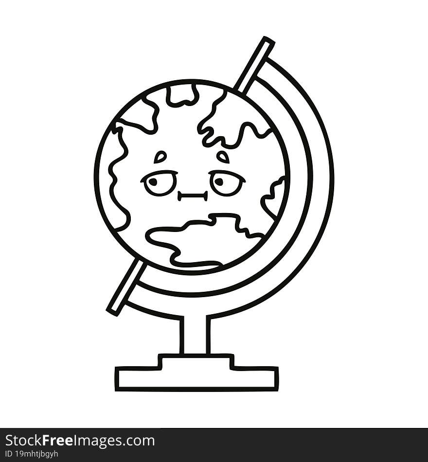 Line Drawing Cartoon Globe Of The World