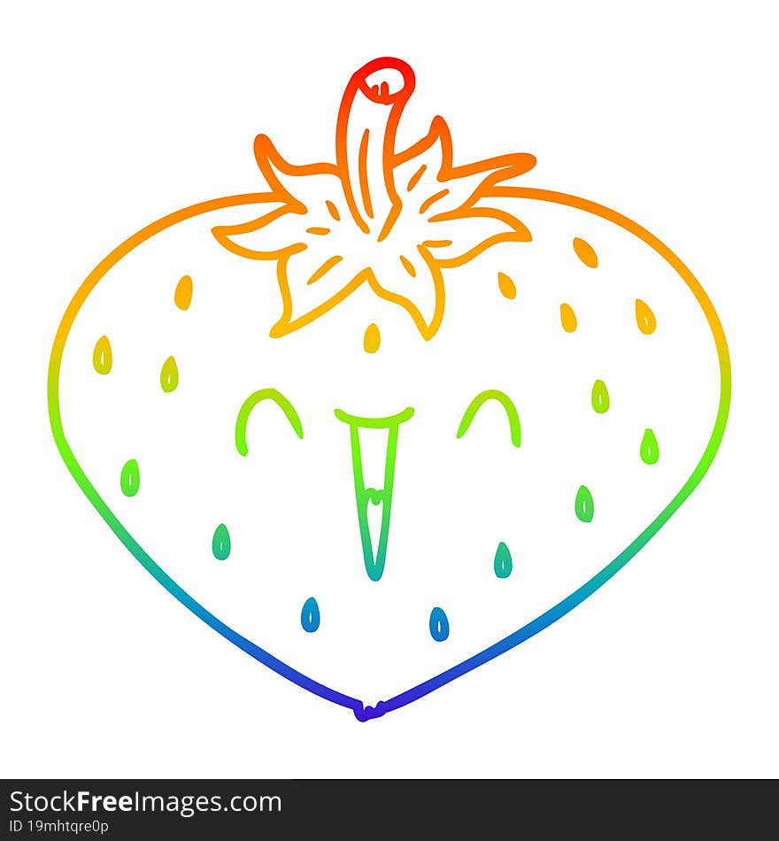 rainbow gradient line drawing of a happy cartoon strawberry