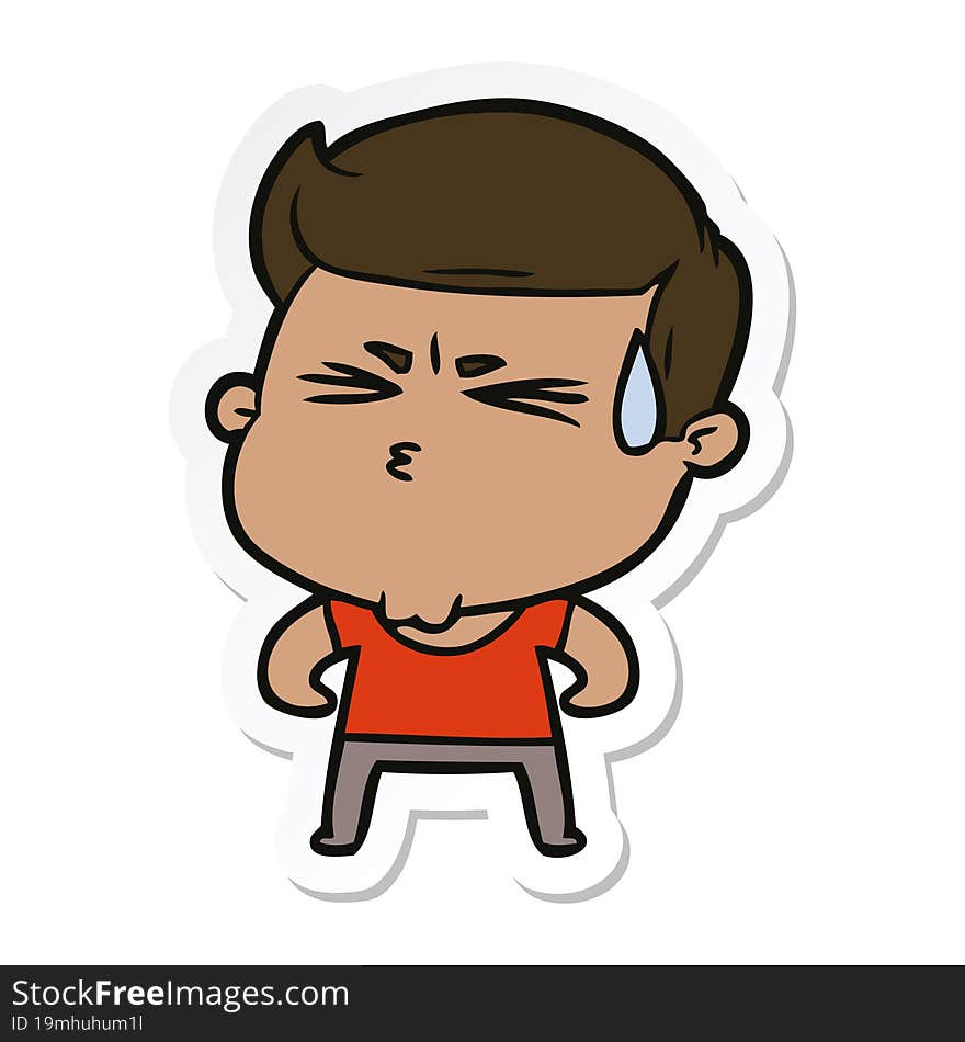 sticker of a cartoon man sweating