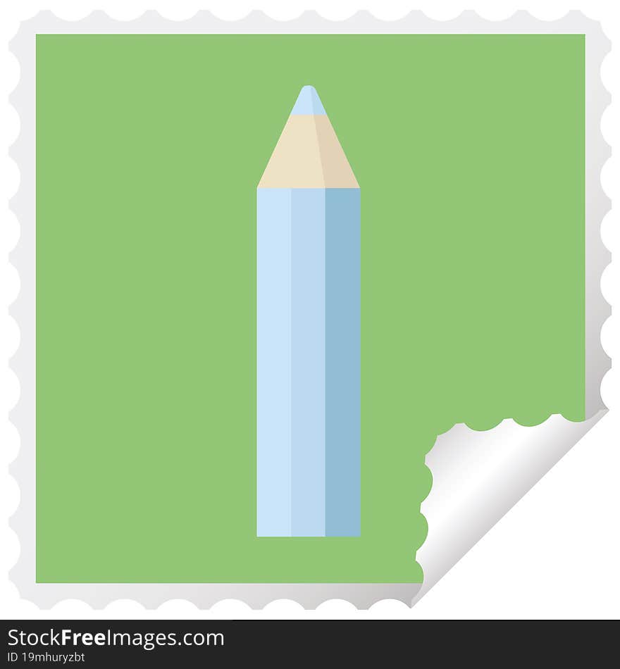 Blue Coloring Pencil Graphic Vector Illustration Square Sticker Stamp