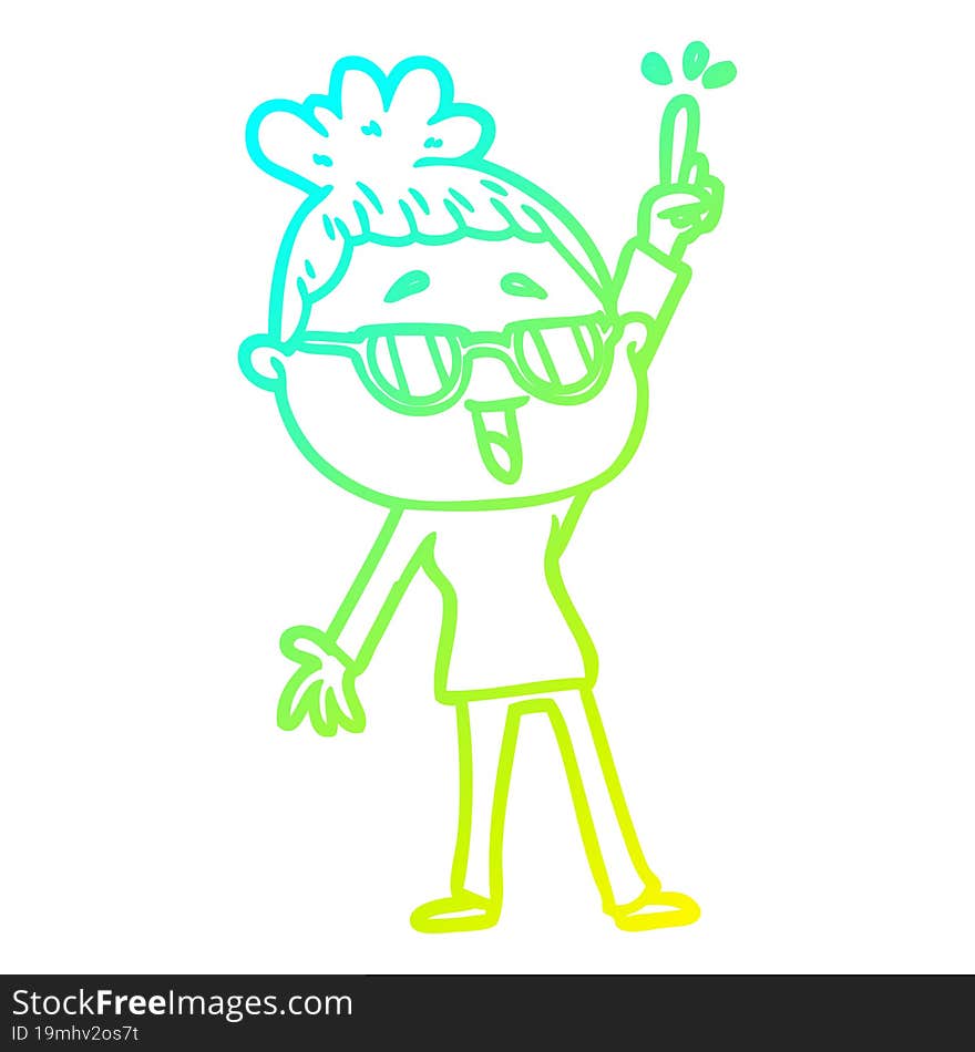 cold gradient line drawing cartoon happy woman wearing spectacles