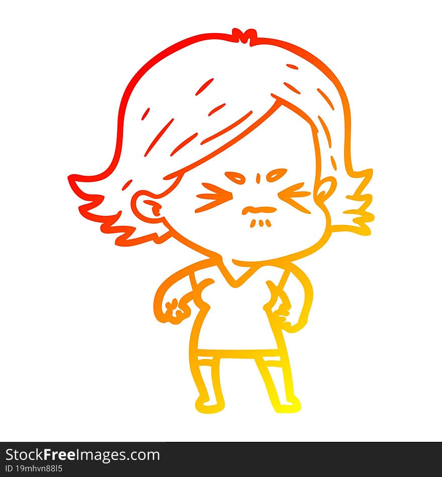 warm gradient line drawing cartoon angry woman