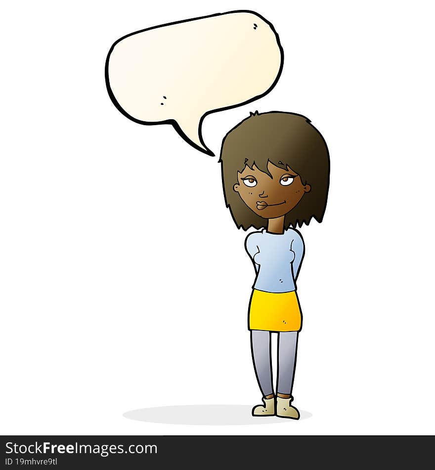 cartoon happy woman with speech bubble