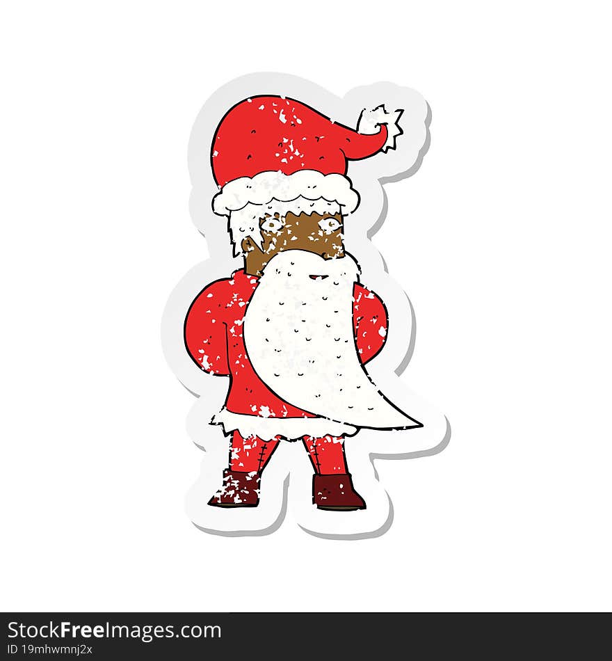 retro distressed sticker of a cartoon santa claus