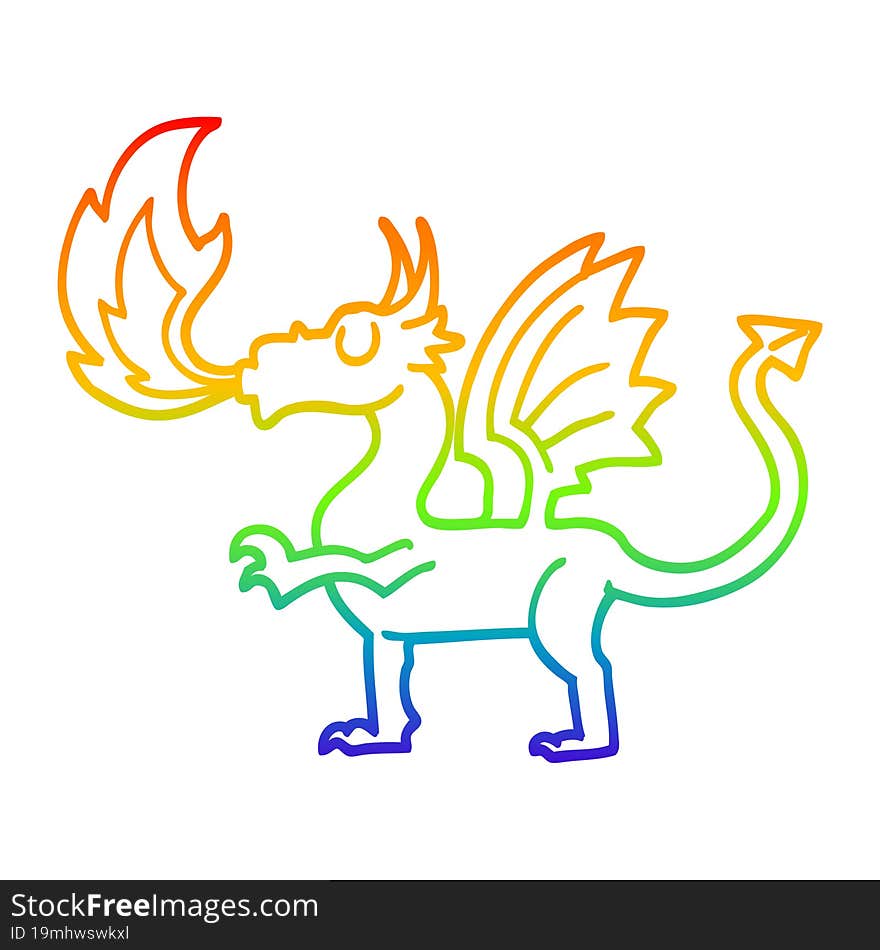 rainbow gradient line drawing cartoon red dragon