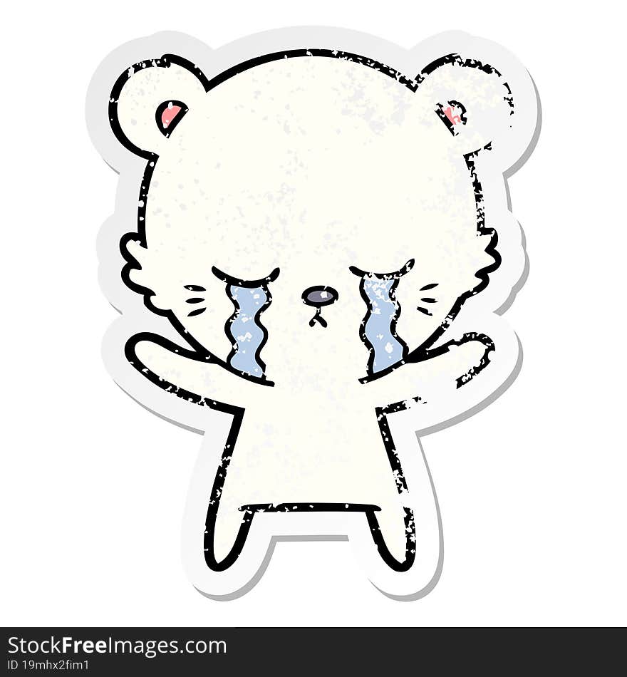 Distressed Sticker Of A Crying Cartoon Polarbear