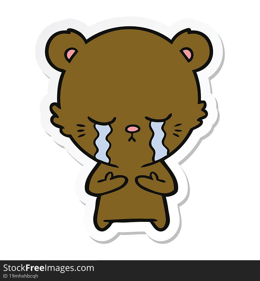 sticker of a crying cartoon bear