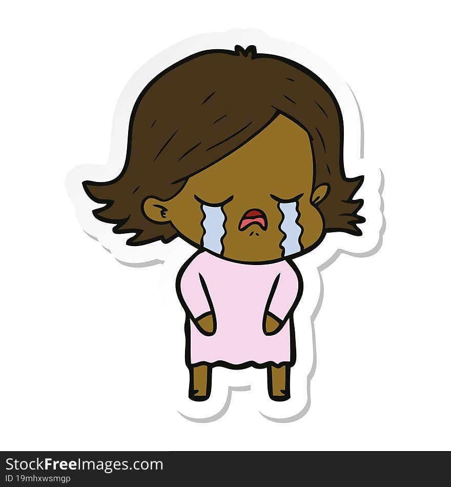 sticker of a cartoon girl crying