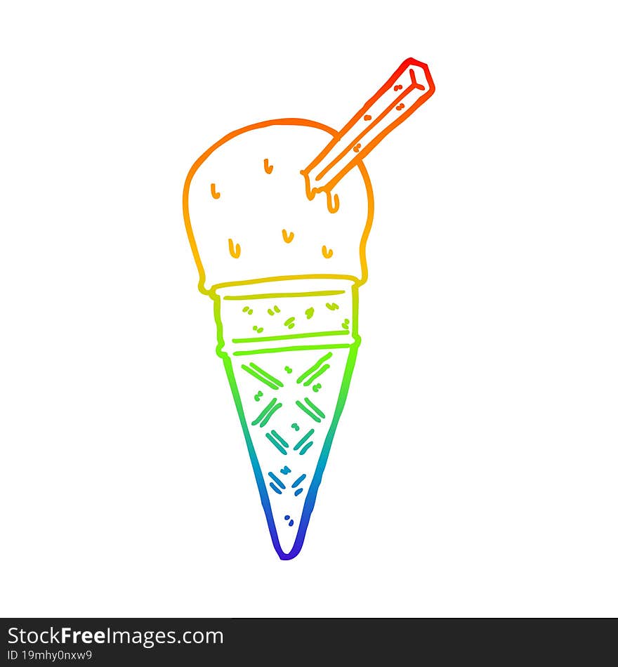 rainbow gradient line drawing cartoon ice cream