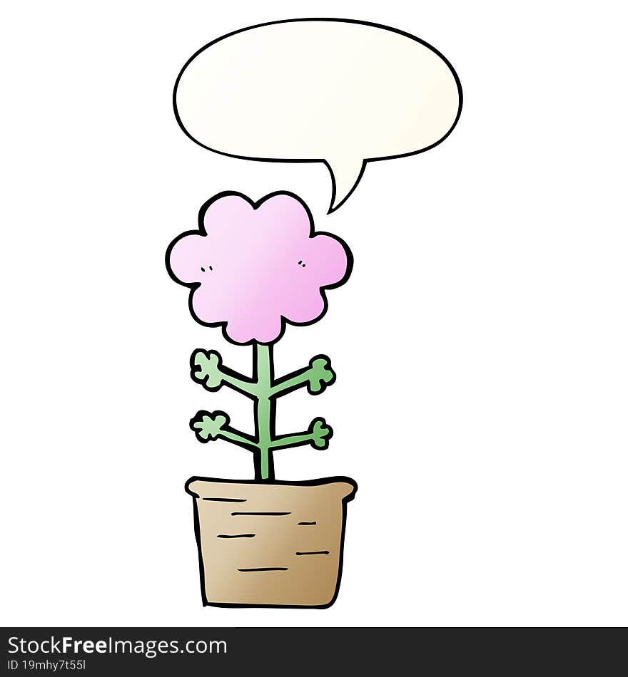 Cute Cartoon Flower And Speech Bubble In Smooth Gradient Style