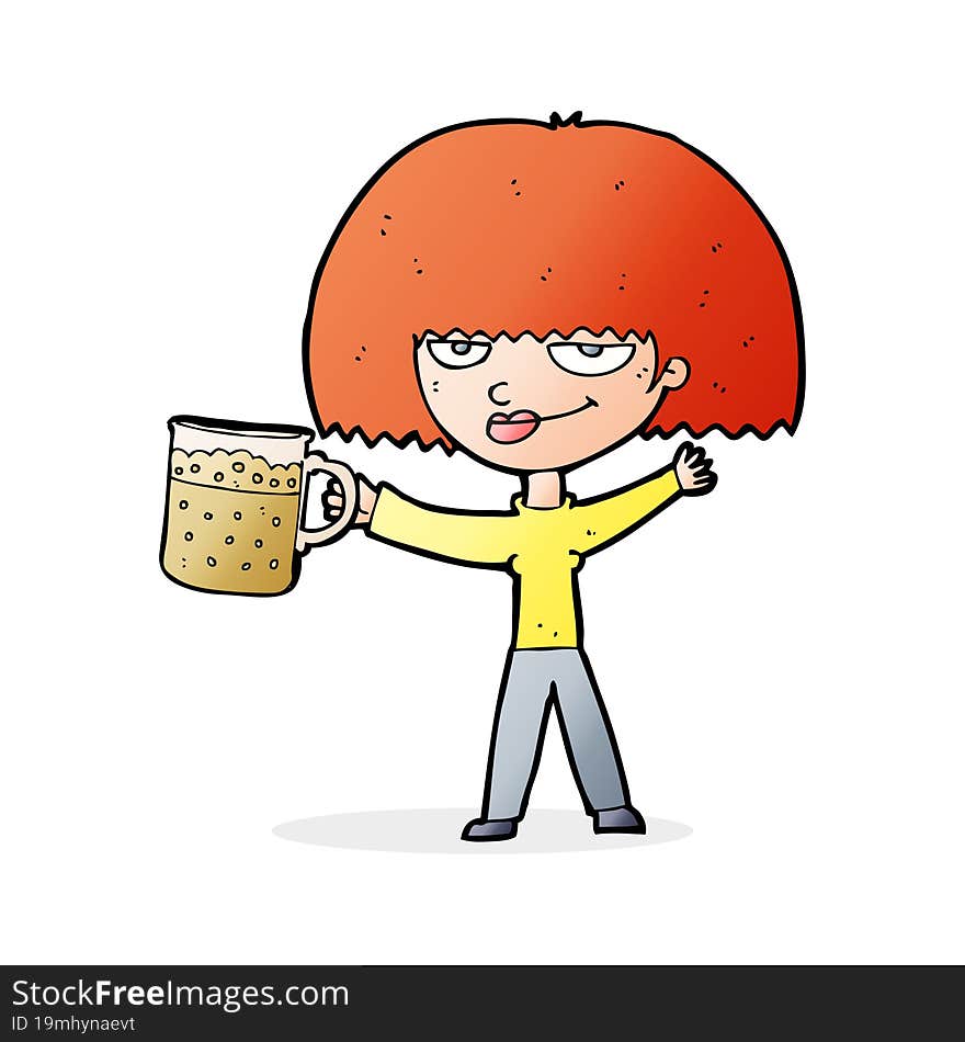 cartoon woman with mug of beer