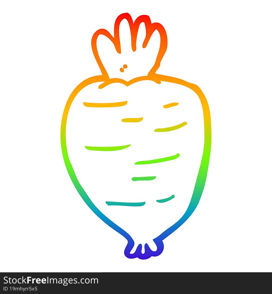 rainbow gradient line drawing of a cartoon root vegetable