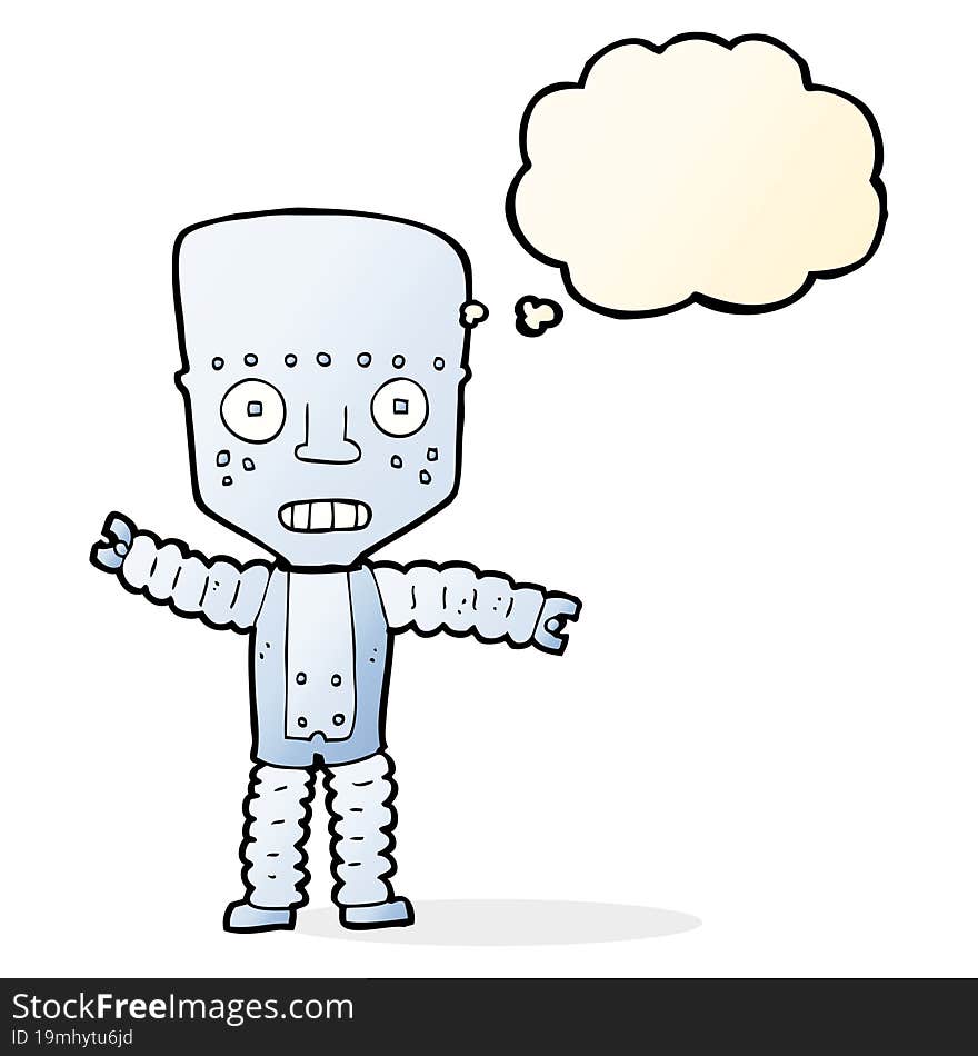 cartoon robot with thought bubble