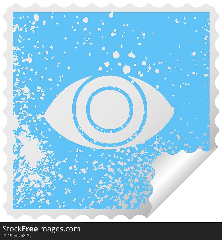 distressed square peeling sticker symbol eye