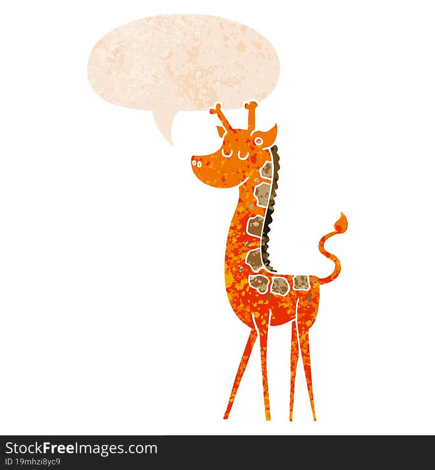 Cartoon Giraffe And Speech Bubble In Retro Textured Style