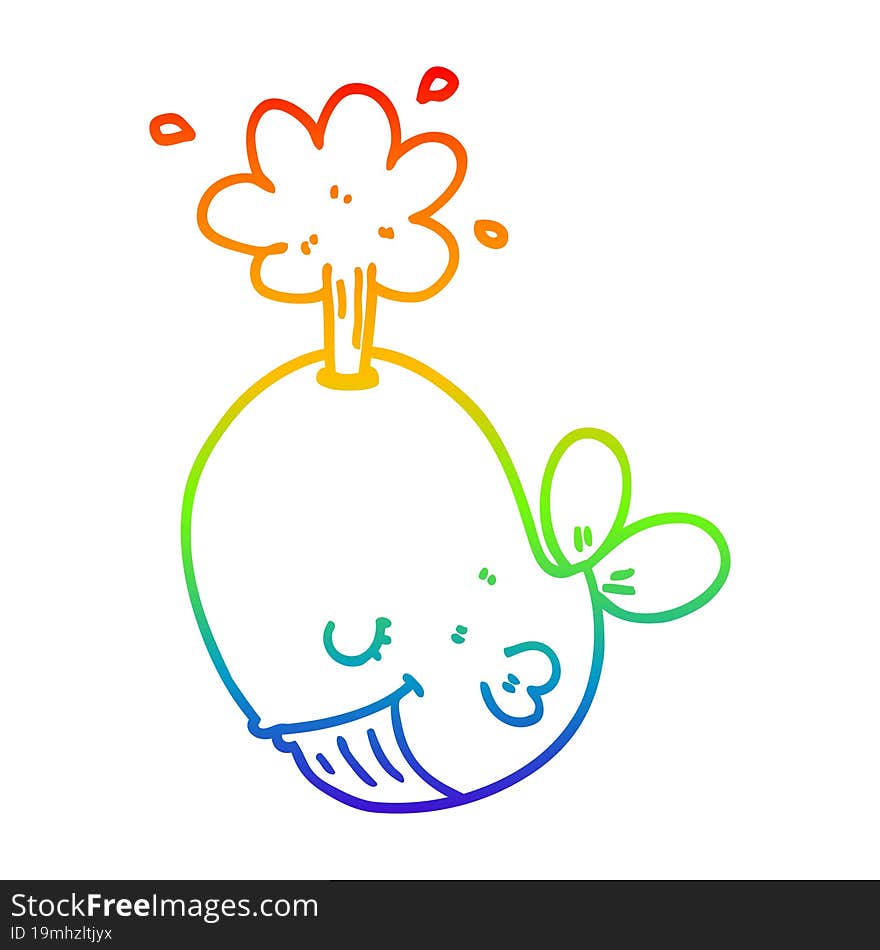 Rainbow Gradient Line Drawing Cartoon Spouting Whale