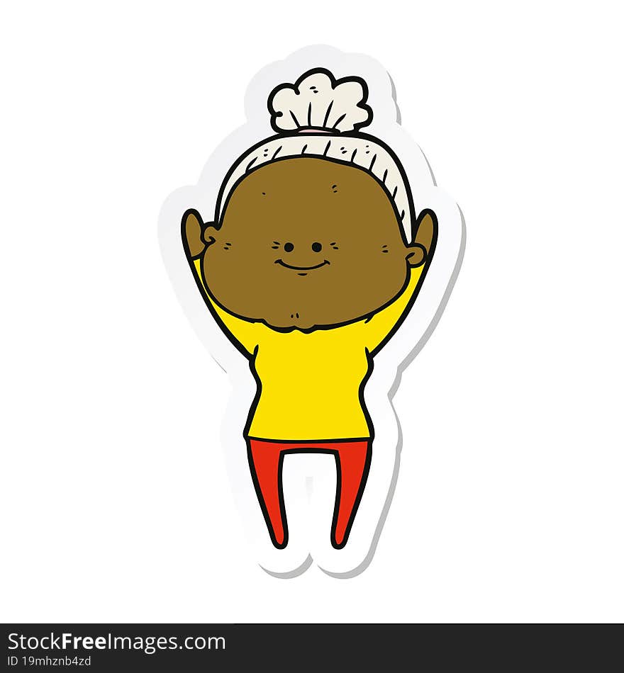 sticker of a cartoon happy old woman