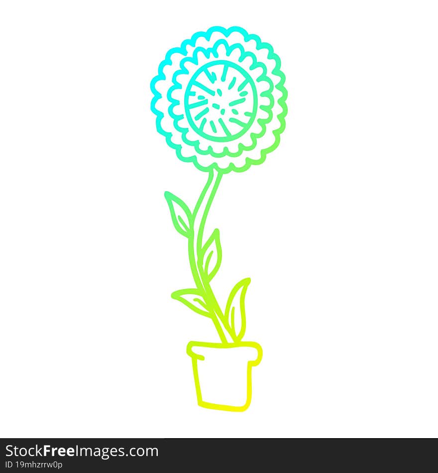 cold gradient line drawing cartoon flower pot