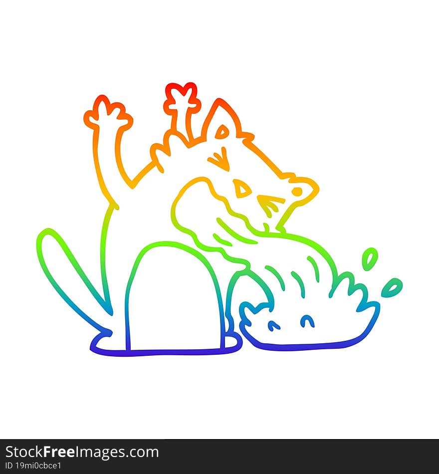 rainbow gradient line drawing cartoon of an ill cat