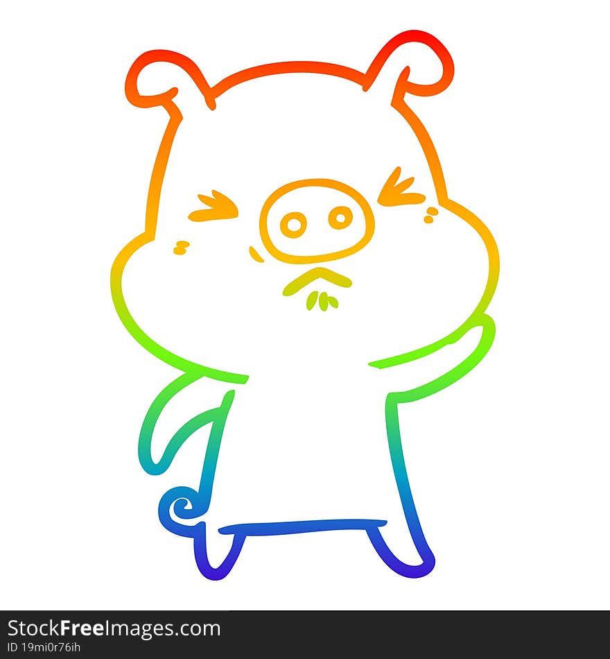 rainbow gradient line drawing cartoon grumpy pig