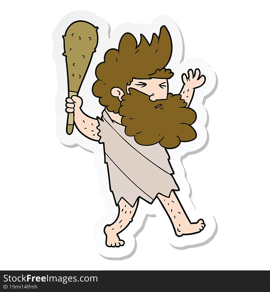 sticker of a cartoon cave man