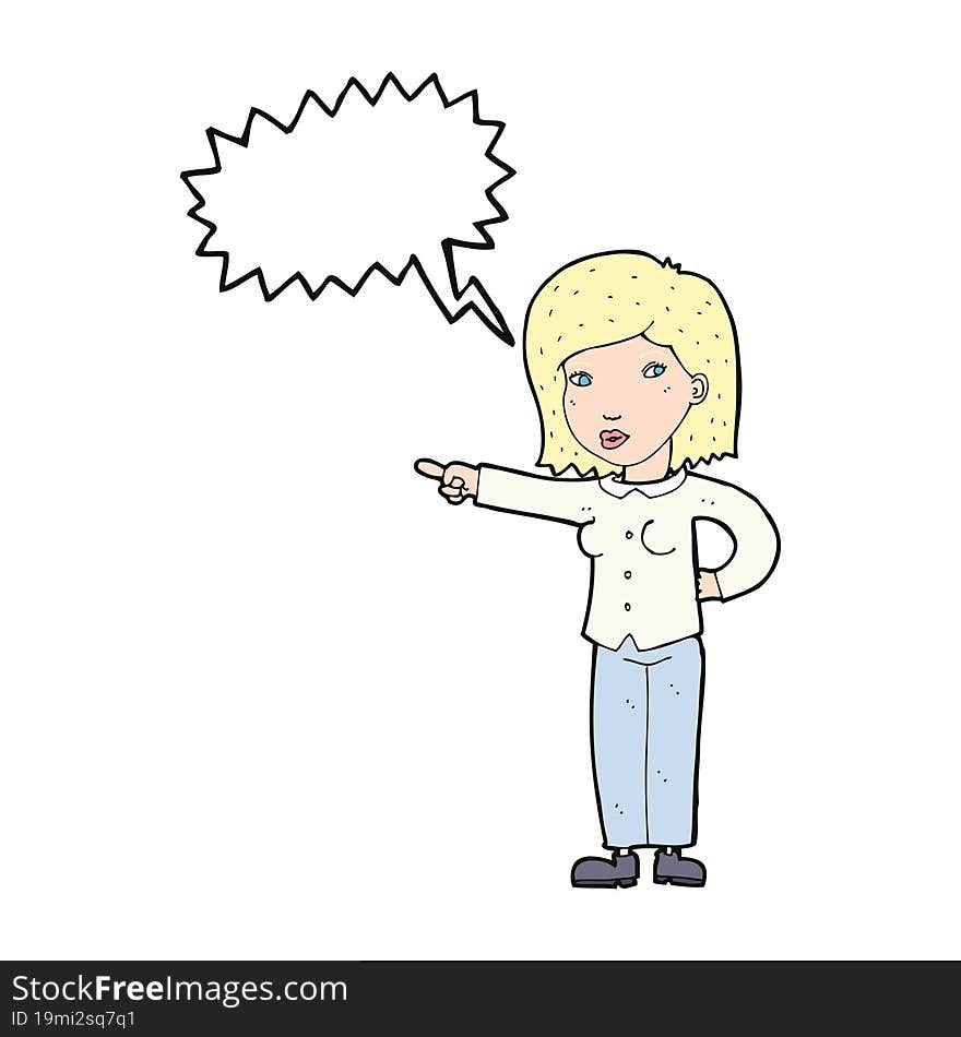 cartoon woman pointing with speech bubble