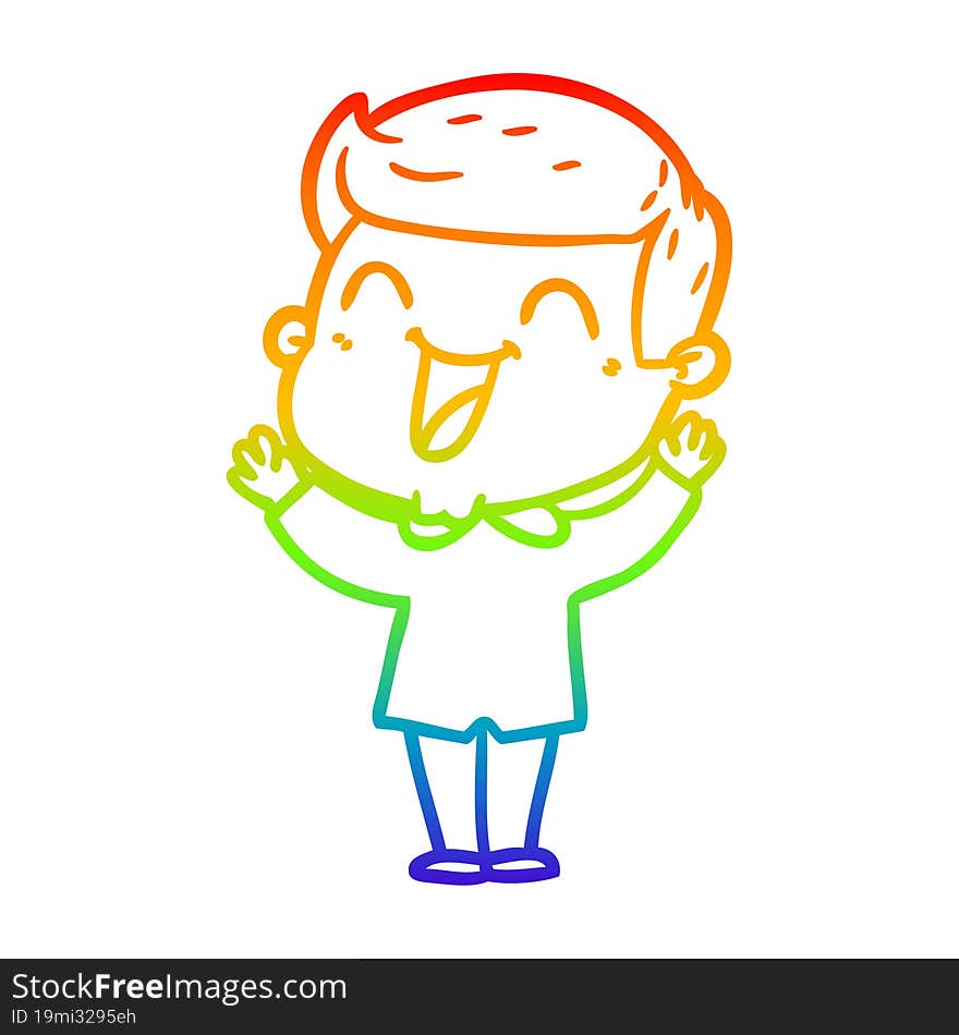 rainbow gradient line drawing of a cartoon man laughing