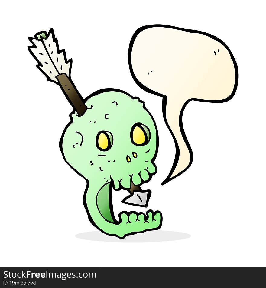 Funny Cartoon Skull And Arrow With Speech Bubble