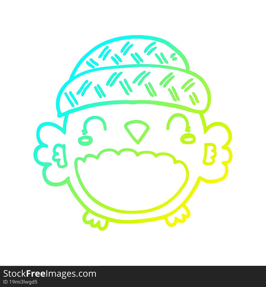 Cold Gradient Line Drawing Cute Cartoon Owl In Hat