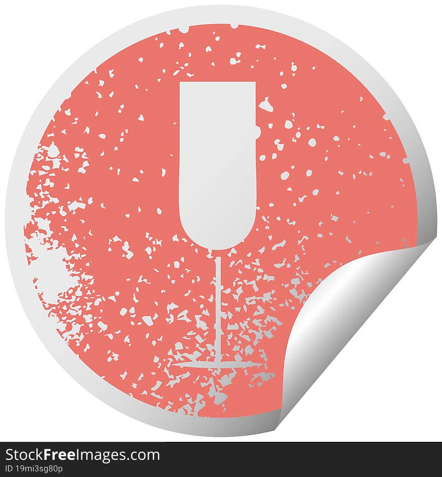 Distressed Circular Peeling Sticker Symbol Champagne Flute