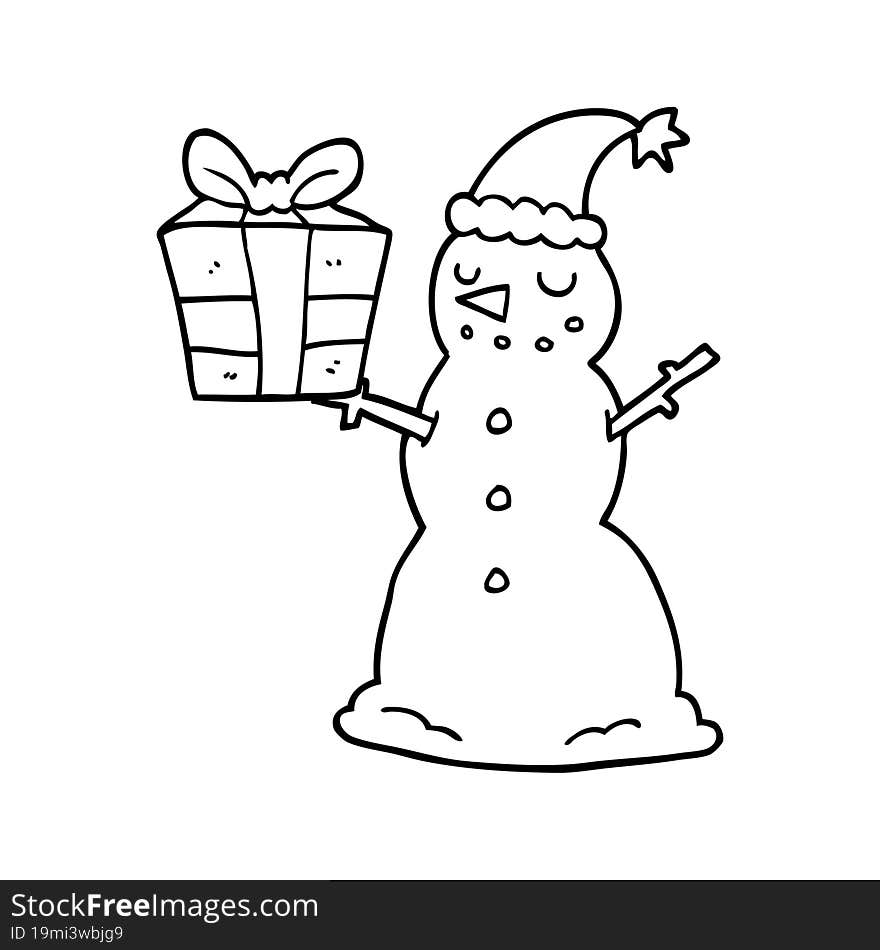 Cartoon Snowman With Present