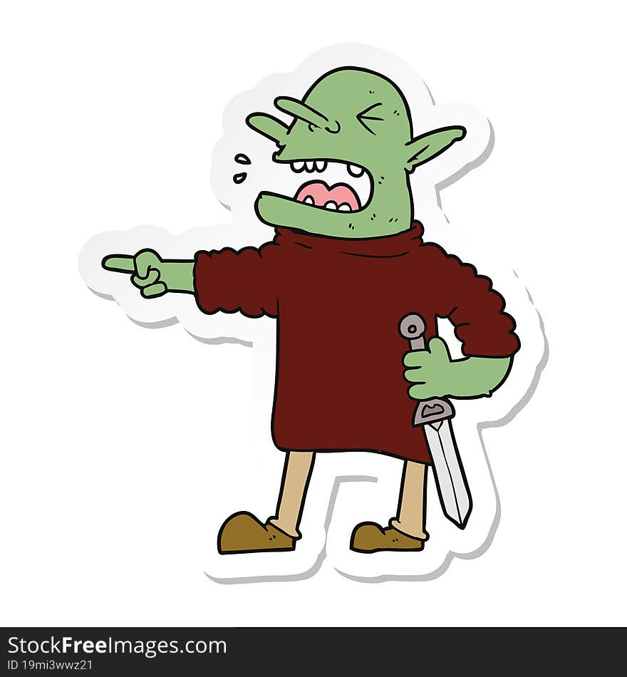 Sticker Of A Cartoon Goblin With Knife