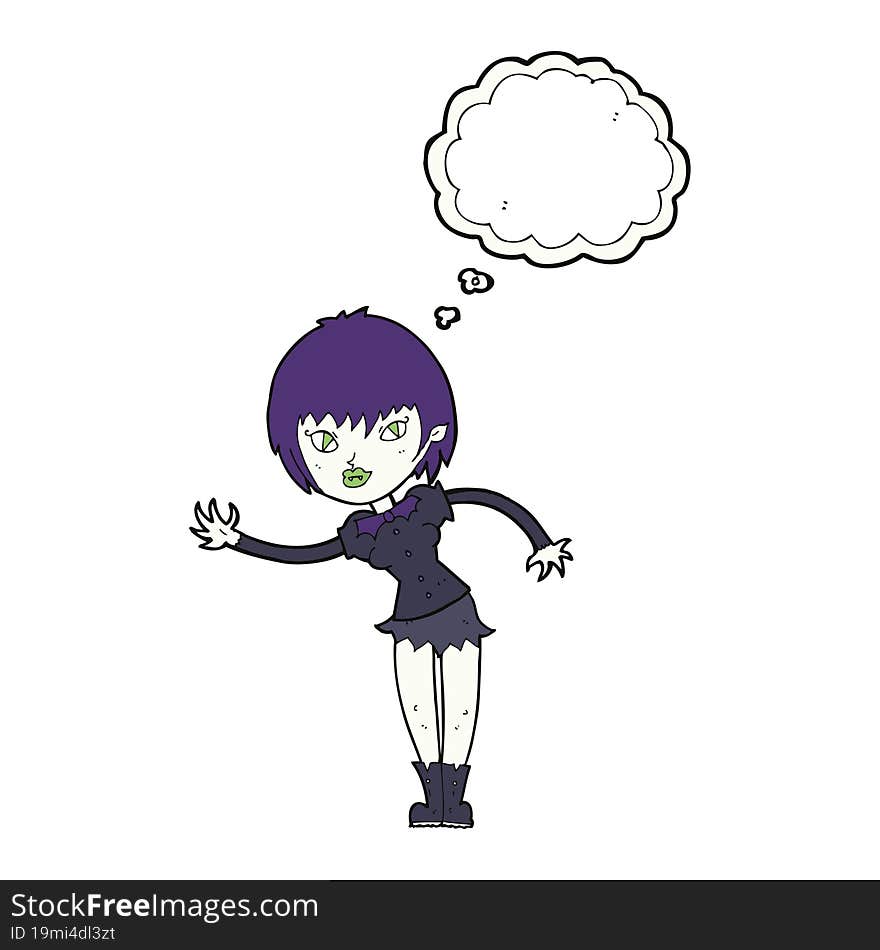 cartoon vampire girl welcoming with thought bubble