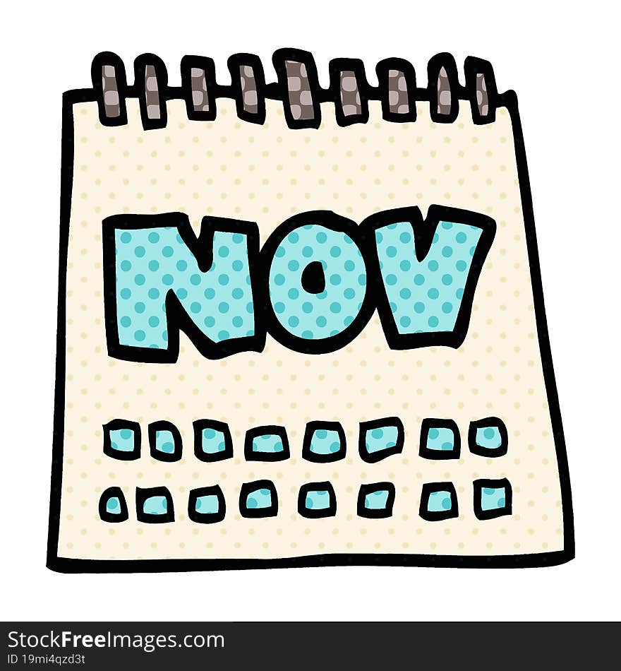 cartoon doodle calendar showing month of november