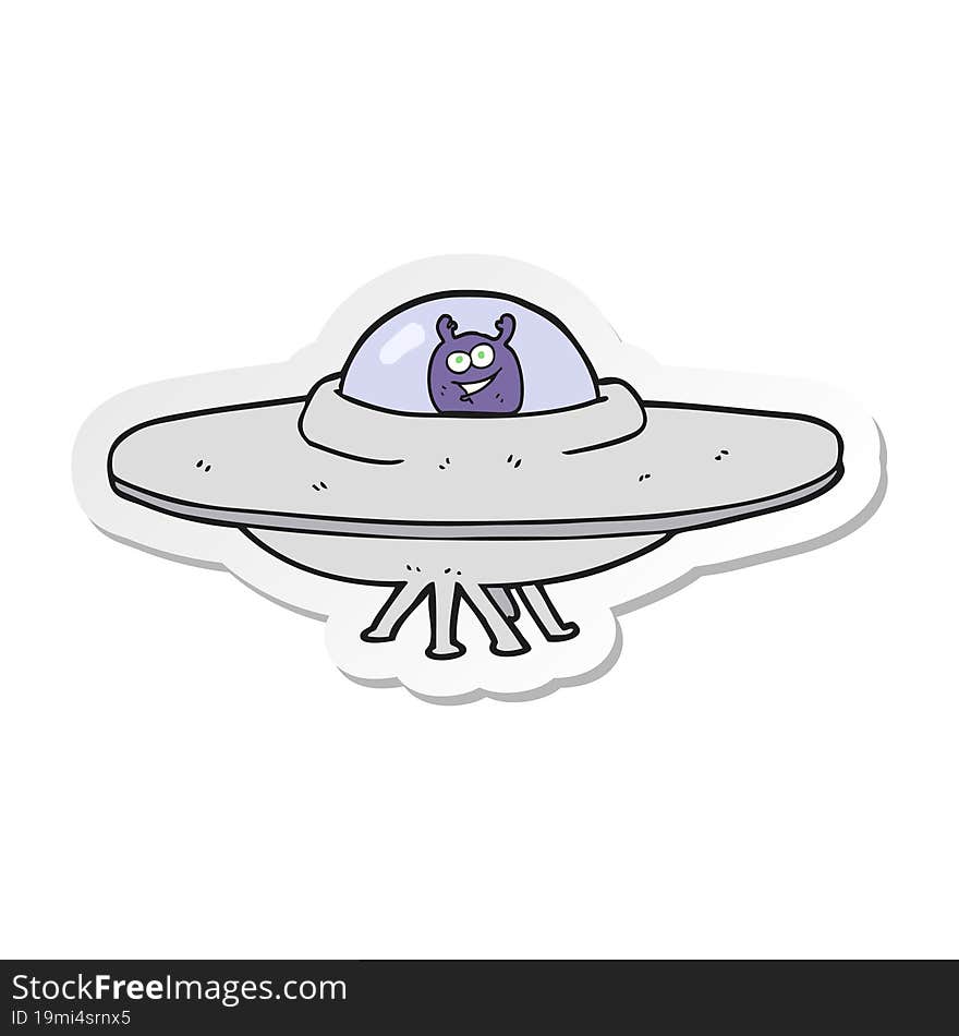 Sticker Of A Cartoon Flying Saucer