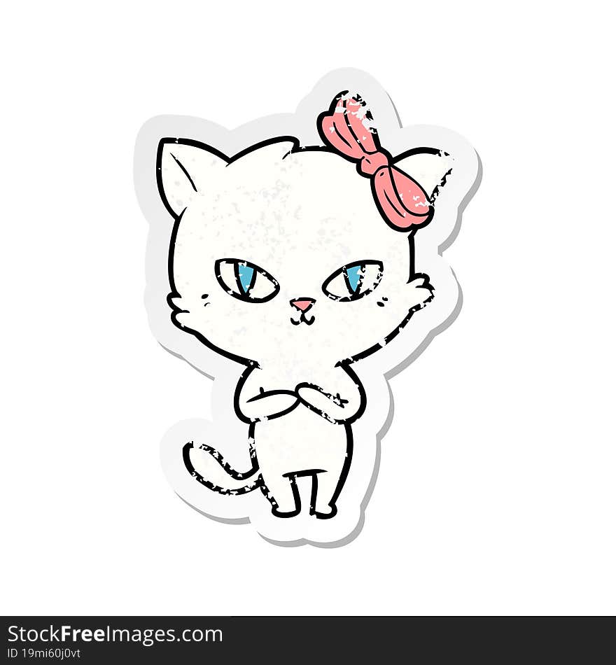 distressed sticker of a cute cartoon cat