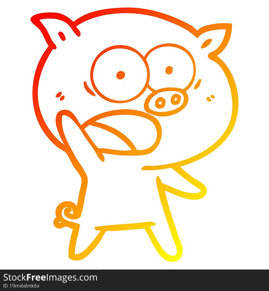 warm gradient line drawing cartoon pig shouting