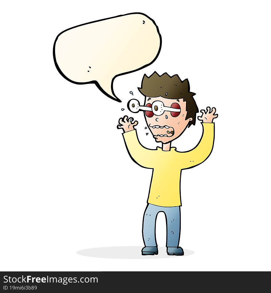 cartoon terrified man with speech bubble