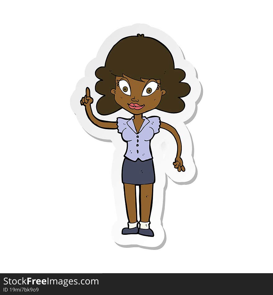 sticker of a cartoon happy woman with idea