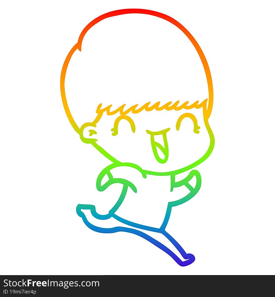 rainbow gradient line drawing happy cartoon boy